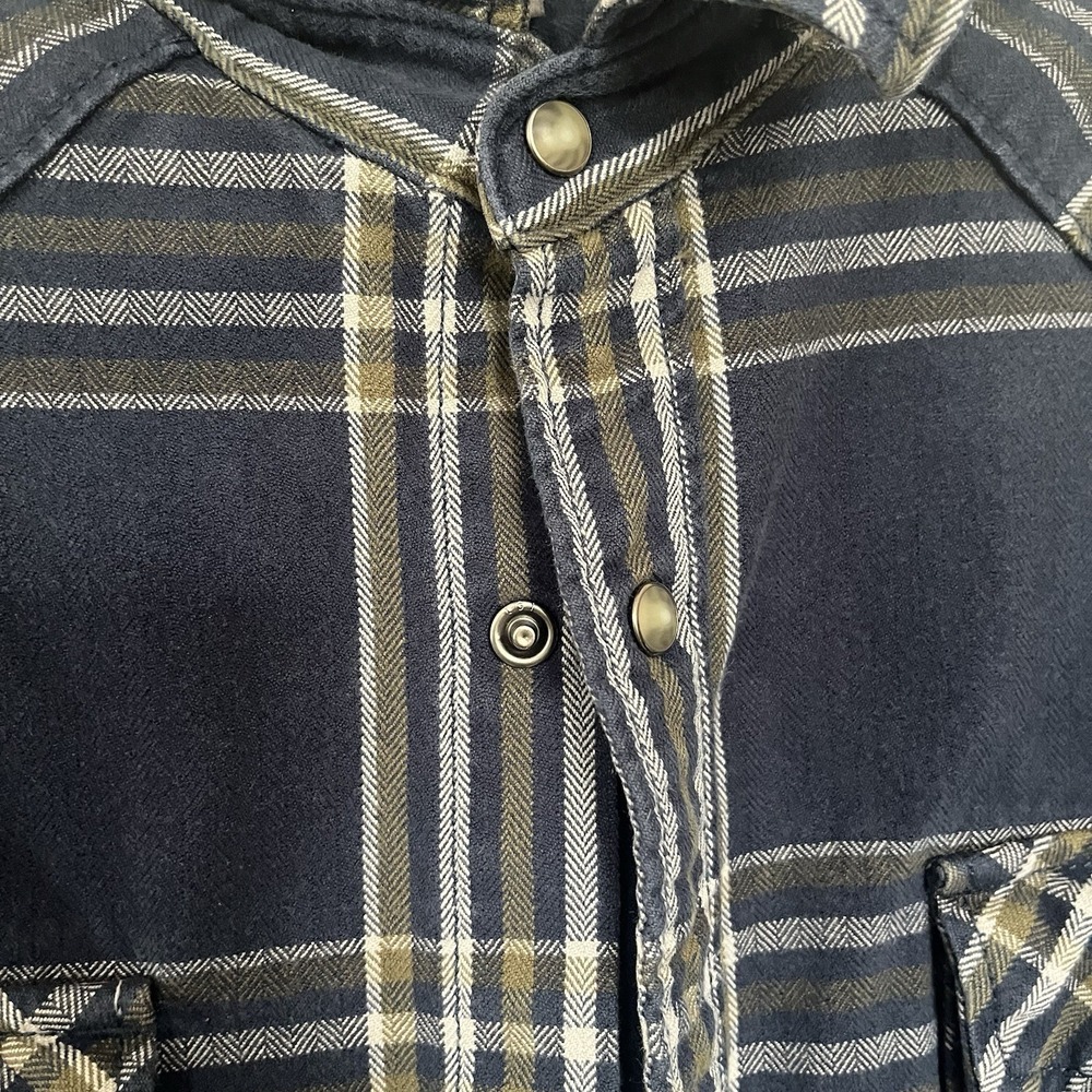 Eddie Bauer XL Classic Fit Heavy Weight Plaid Snap Button Shirt Blue Flannel - Picture 3 of 5